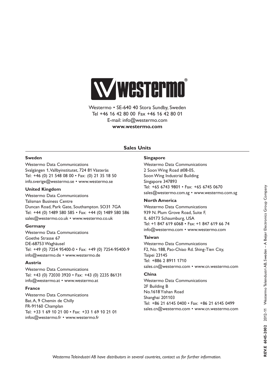 Sales units | Westermo MA-45 User Manual | Page 28 / 28