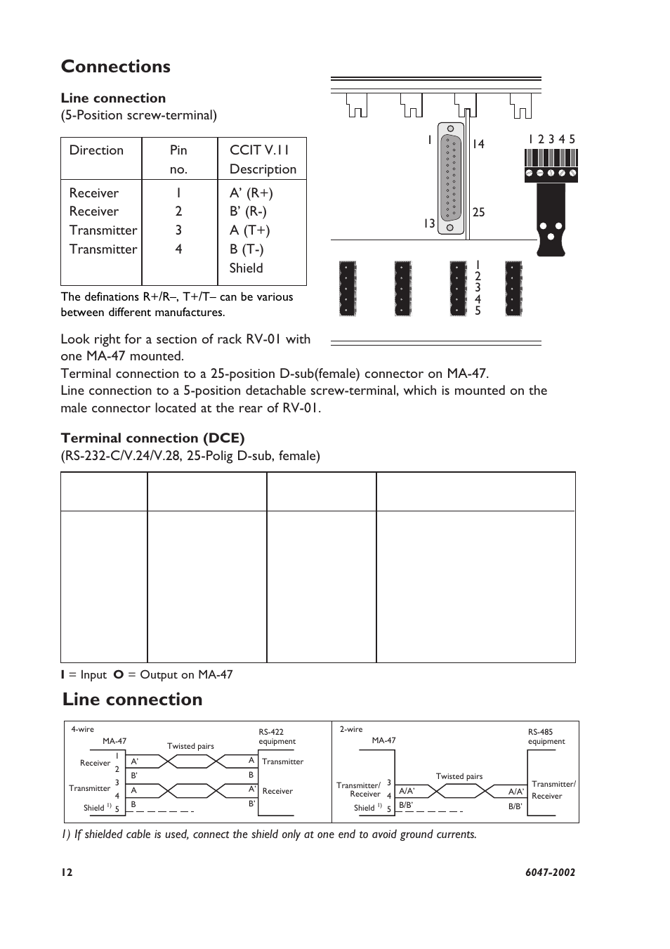 Connections, Line connection | Westermo MA-47 User Manual | Page 5 / 7