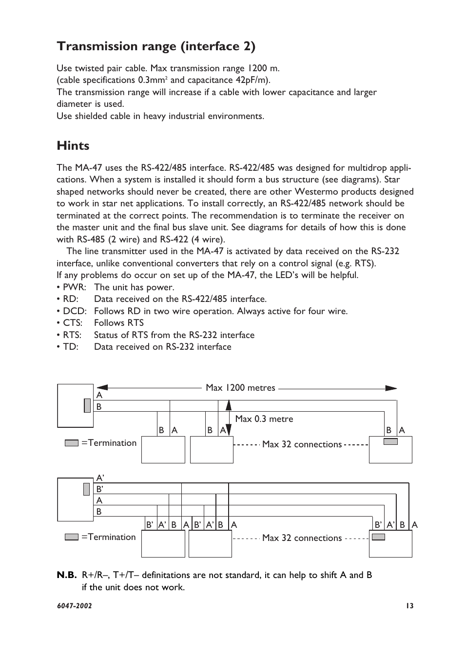 Transmission range (interface 2), Hints | Westermo MA-47 User Manual | Page 6 / 7