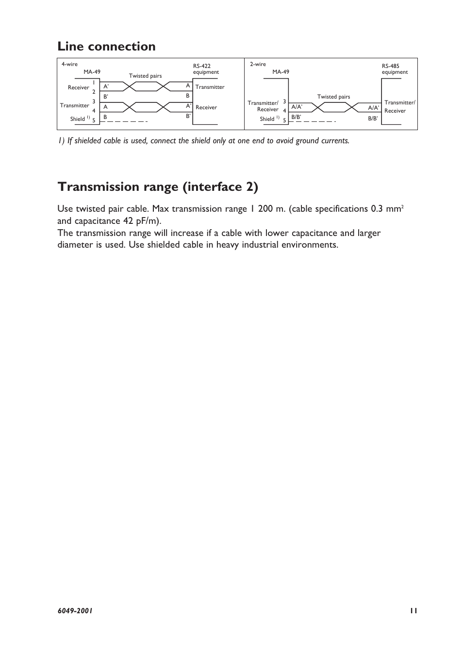 Transmission range (interface 2), Line connection | Westermo MA-49 User Manual | Page 5 / 8