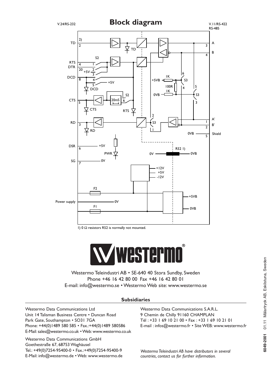 Block diagram, Subsidiaries | Westermo MA-49 User Manual | Page 8 / 8