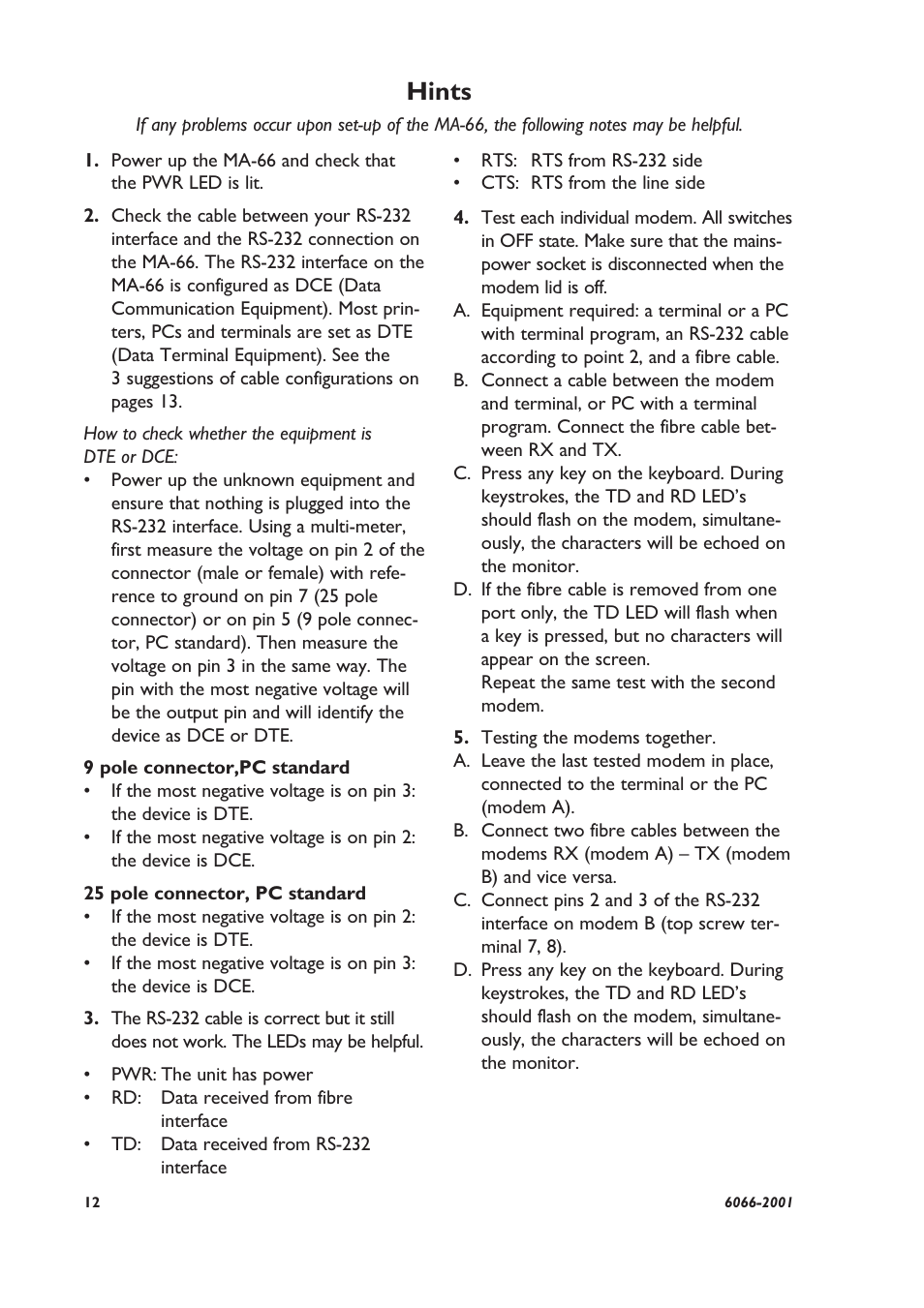 Hints | Westermo MA-66 User Manual | Page 6 / 8