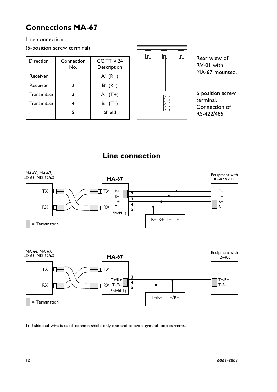 Line connection, Connections ma-67 | Westermo MA-67 User Manual | Page 6 / 8