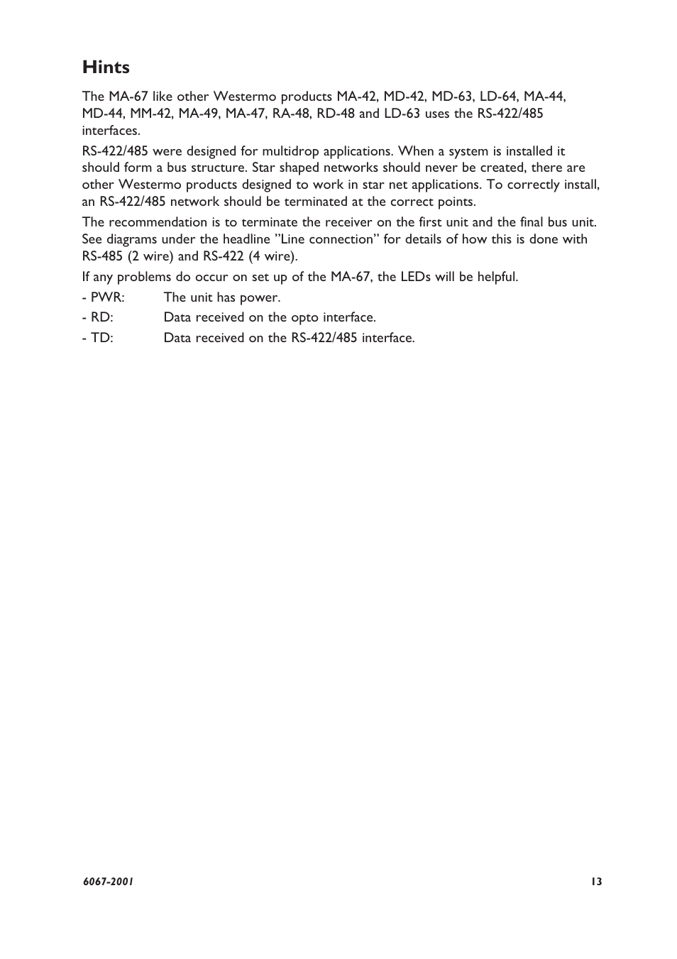 Hints | Westermo MA-67 User Manual | Page 7 / 8