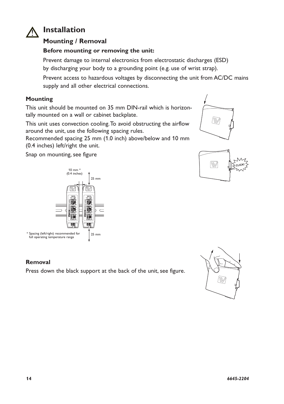 Installation, Mounting / removal | Westermo MCW-211 User Manual | Page 14 / 20