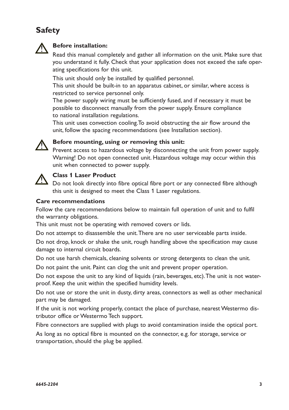 Safety | Westermo MCW-211 User Manual | Page 3 / 20