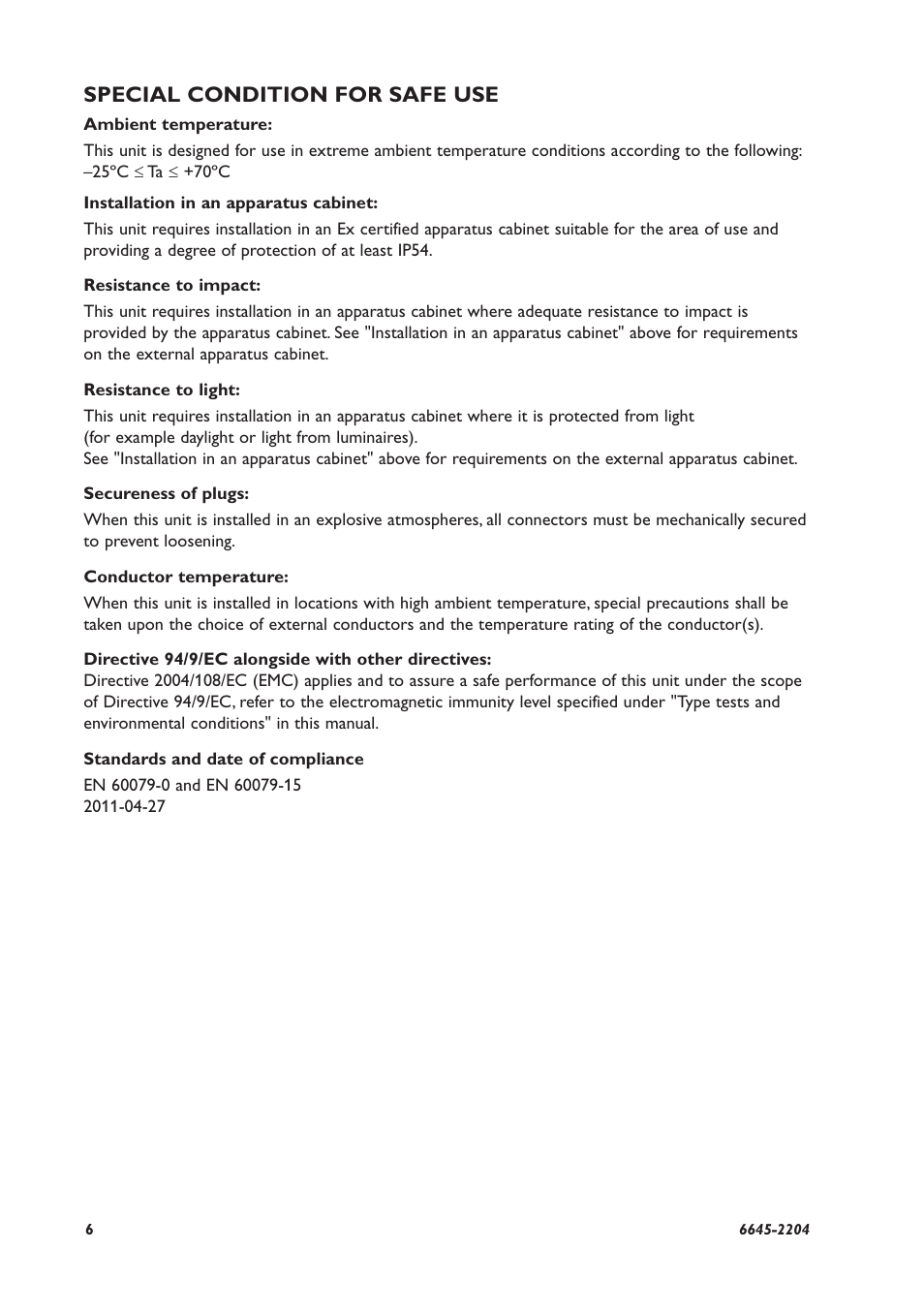 Special condition for safe use | Westermo MCW-211 User Manual | Page 6 / 20