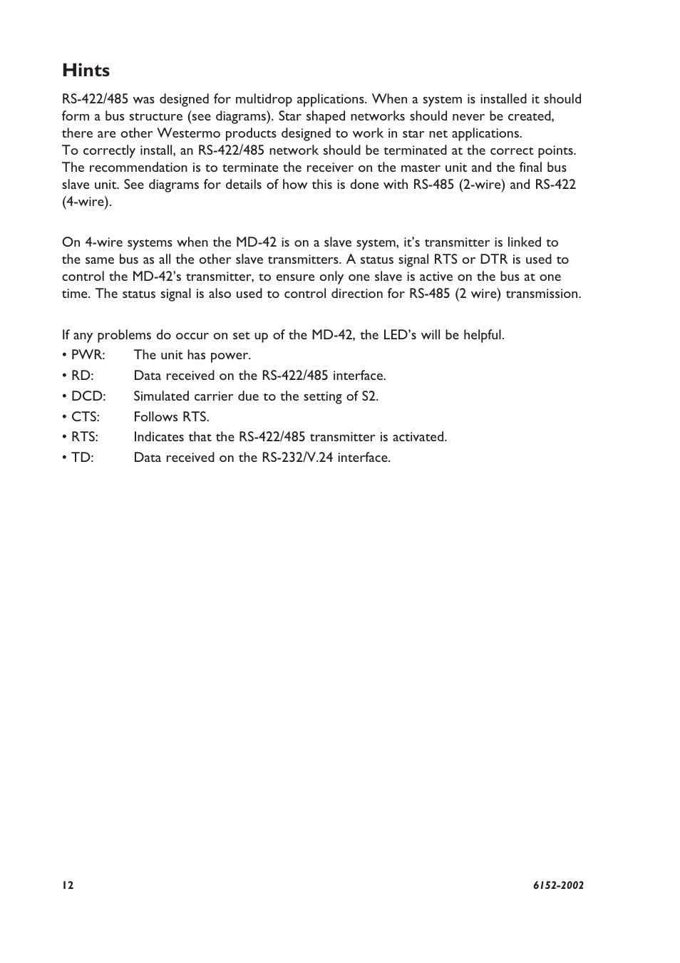 Hints | Westermo MD-42 User Manual | Page 6 / 8