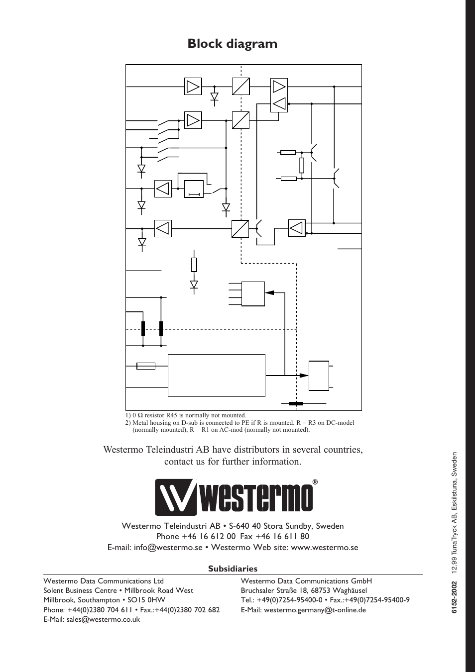 Block diagram, Subsidiaries | Westermo MD-42 User Manual | Page 8 / 8