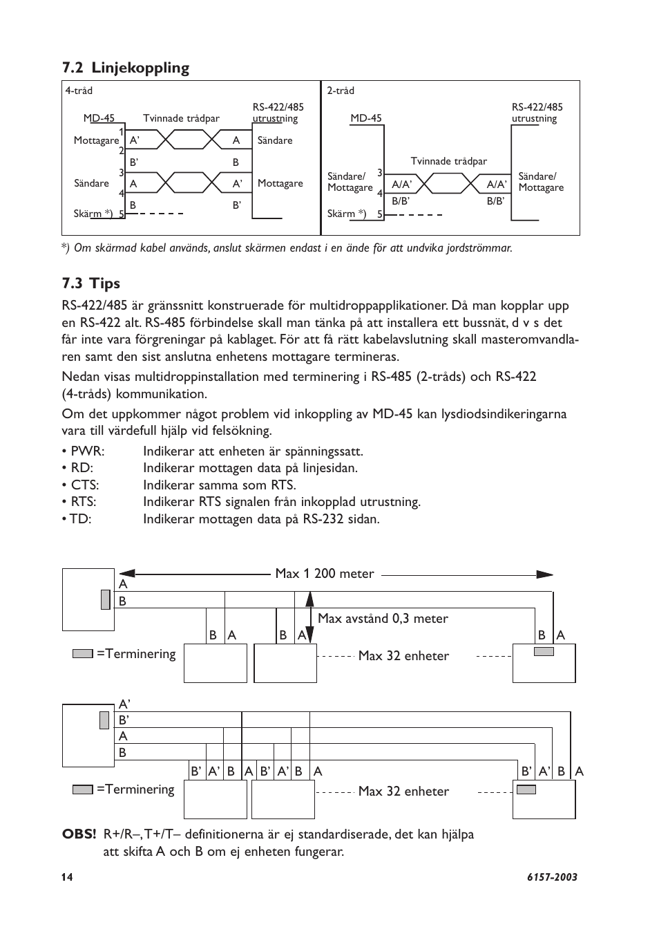 3 tips, 2 linjekoppling | Westermo MD-45 User Manual | Page 14 / 60
