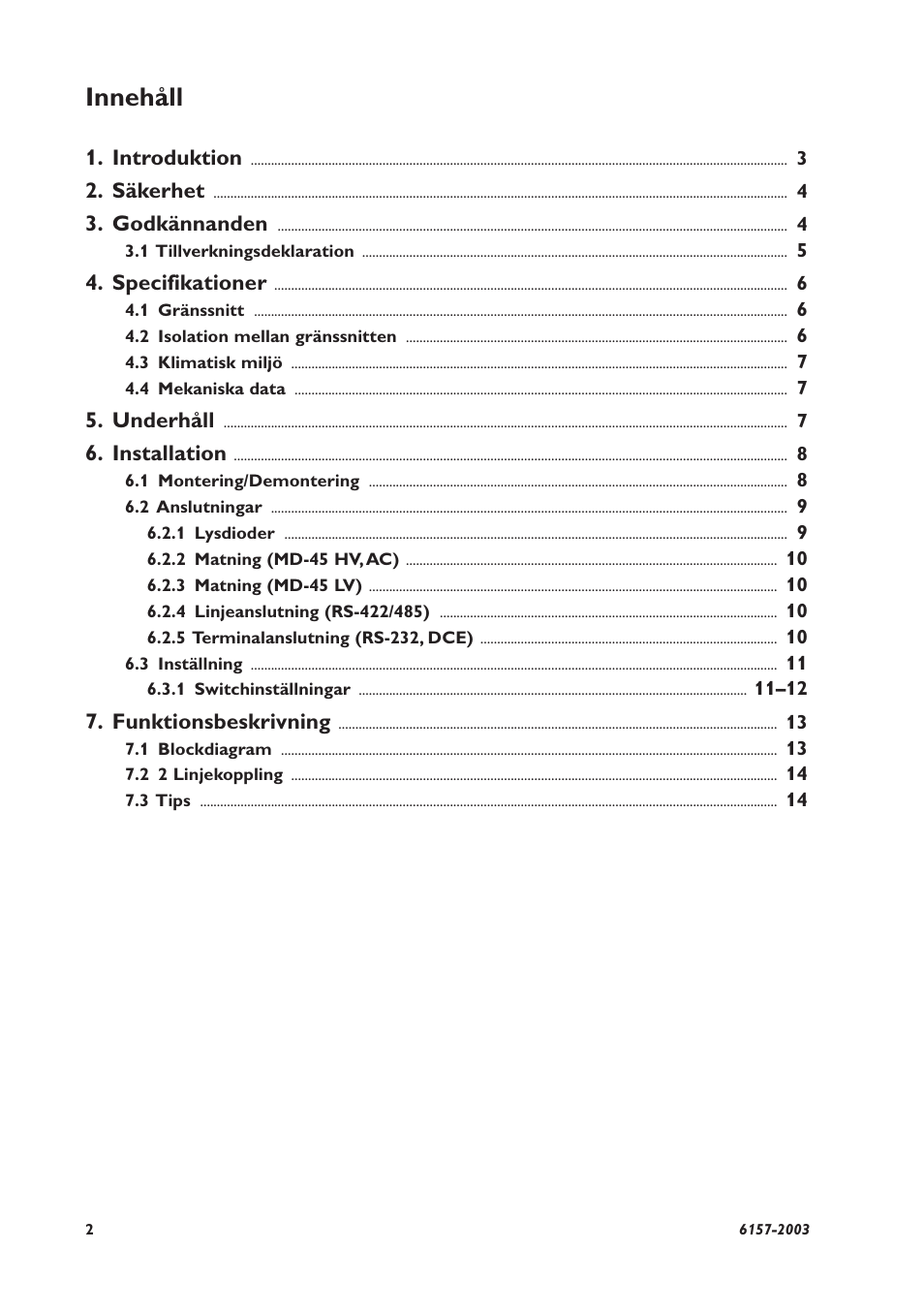 Innehåll | Westermo MD-45 User Manual | Page 2 / 60