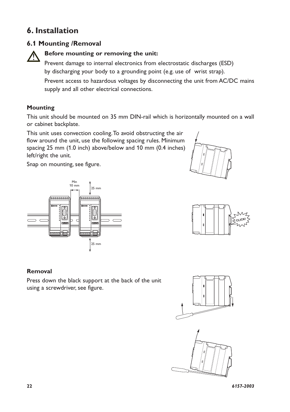 Installation, 1 mounting /removal | Westermo MD-45 User Manual | Page 22 / 60