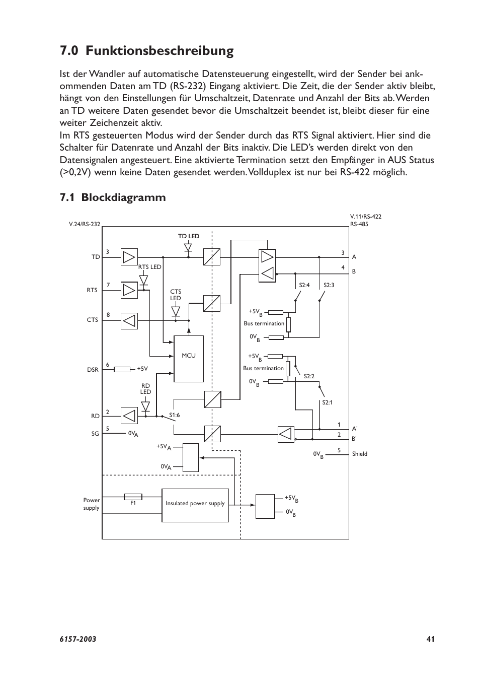 0 funktionsbeschreibung, 1 blockdiagramm | Westermo MD-45 User Manual | Page 41 / 60