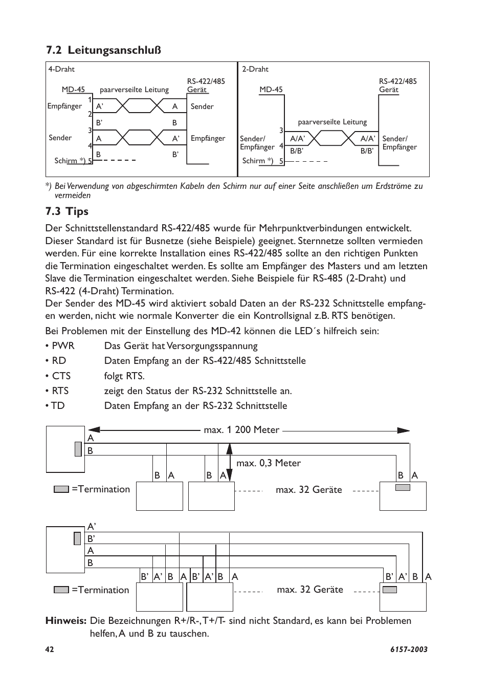 2 leitungsanschluß 7.3 tips | Westermo MD-45 User Manual | Page 42 / 60