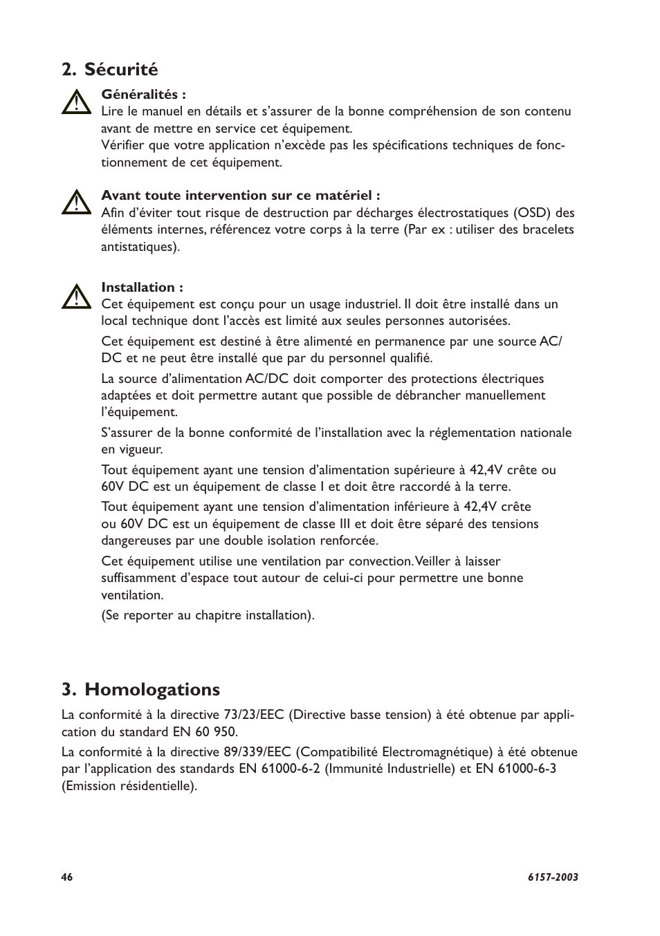 Sécurité, Homologations | Westermo MD-45 User Manual | Page 46 / 60