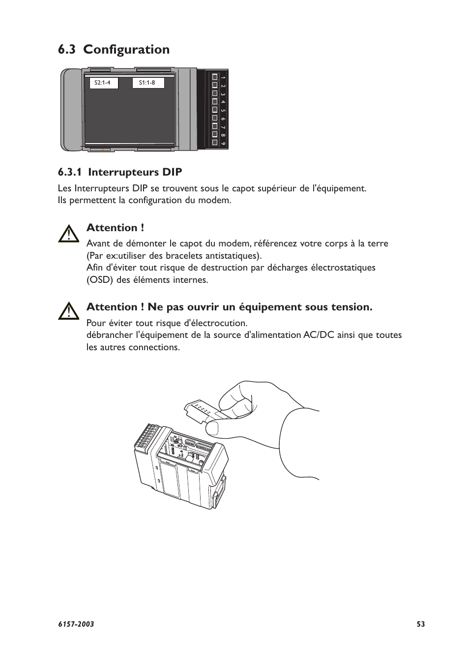 3 configuration, 1 interrupteurs dip, Attention | Westermo MD-45 User Manual | Page 53 / 60