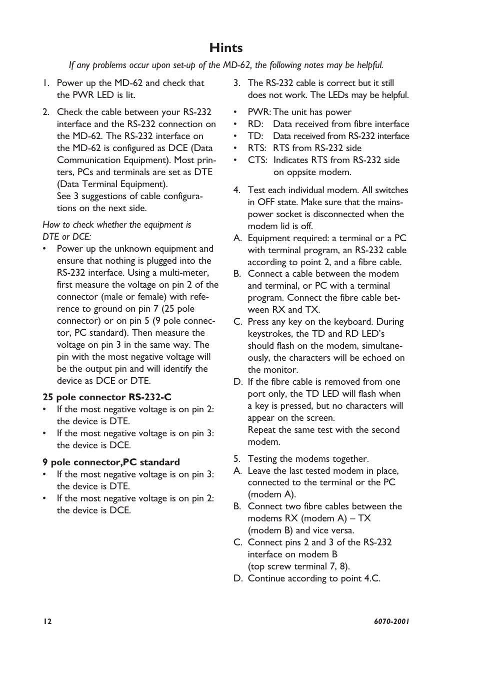 Hints | Westermo MD-62 User Manual | Page 6 / 8