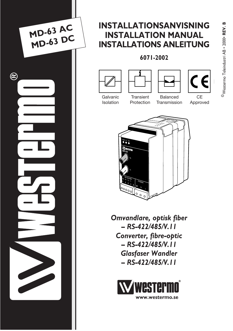 Westermo MD-63 User Manual | 8 pages