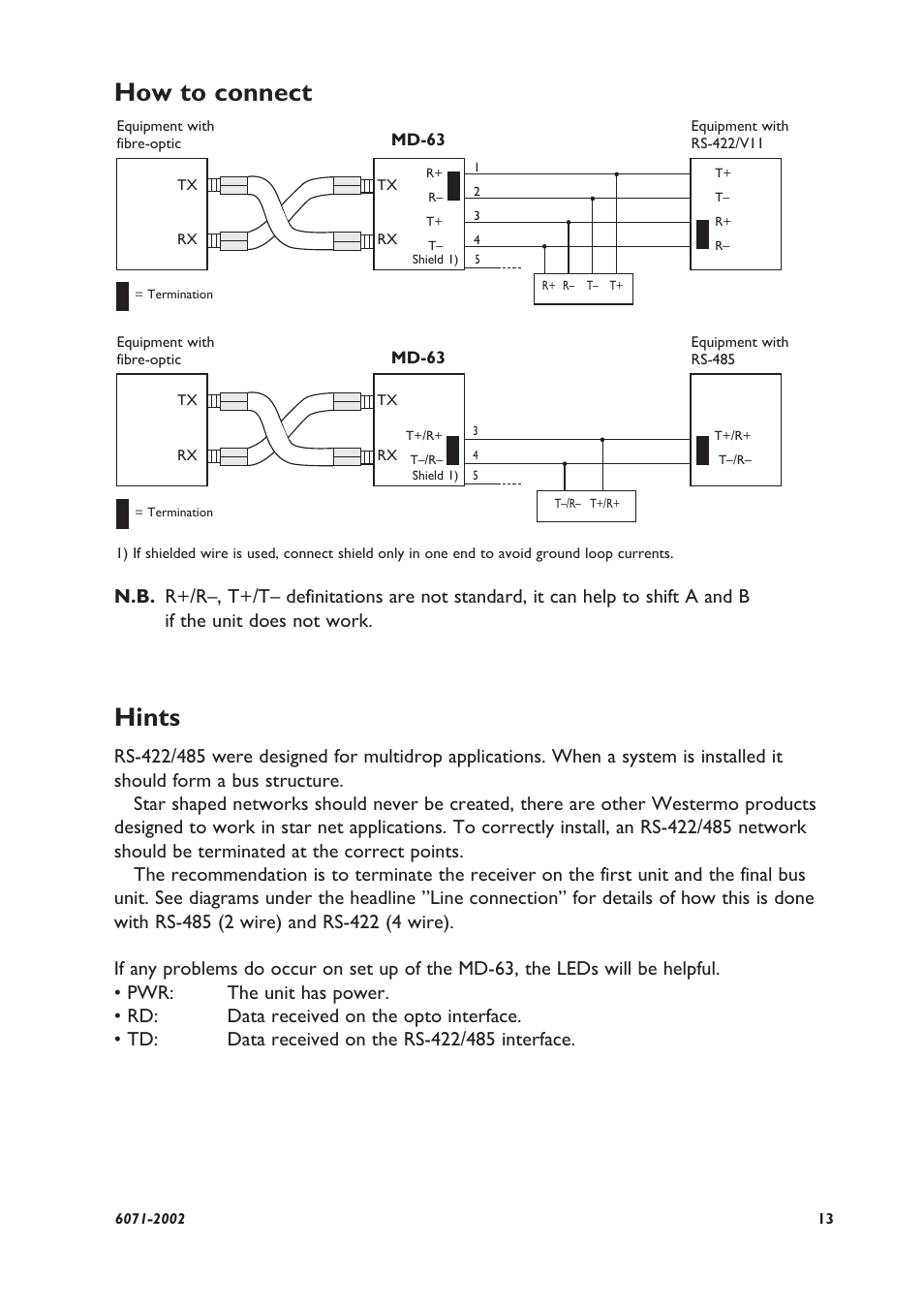 How to connect, Hints | Westermo MD-63 User Manual | Page 7 / 8