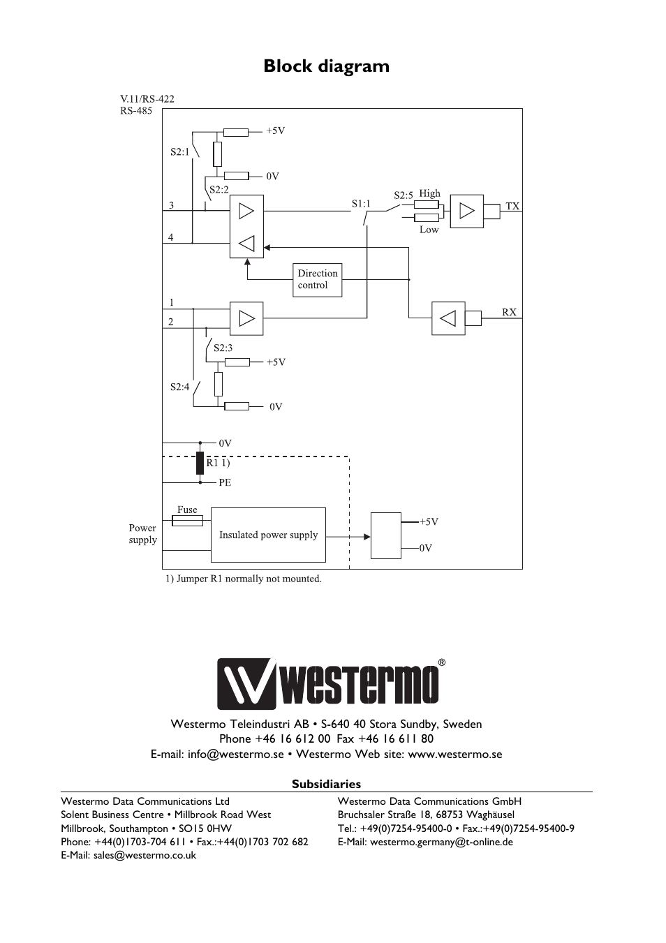 Block diagram | Westermo MD-63 B User Manual | Page 8 / 8