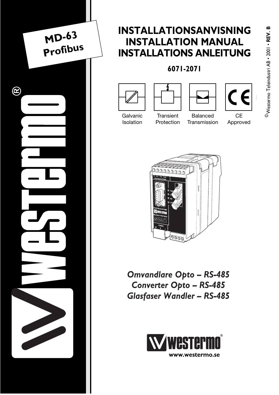 Westermo MD-63 Profibus User Manual | 8 pages