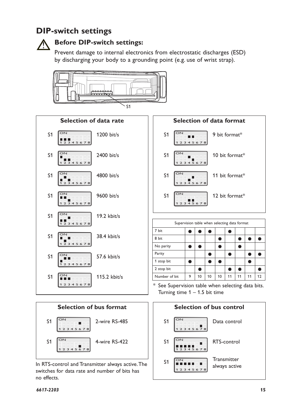 Dip-switch settings, Before dip-switch settings | Westermo MDW-45 User Manual | Page 15 / 20