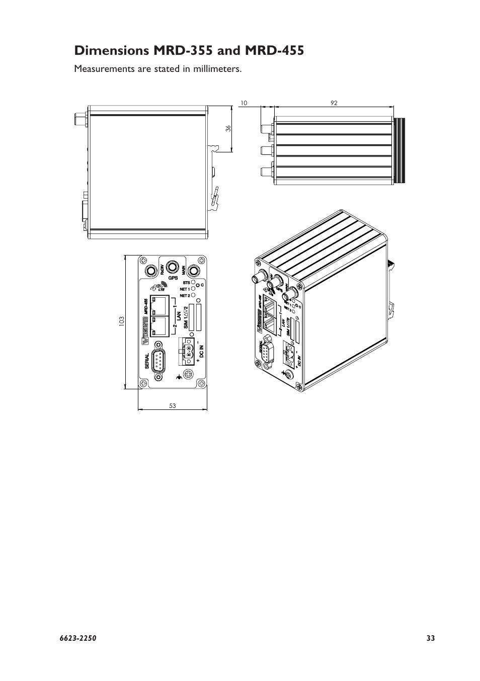 Measurements are stated in millimeters | Westermo MRD-315 User Manual | Page 33 / 34