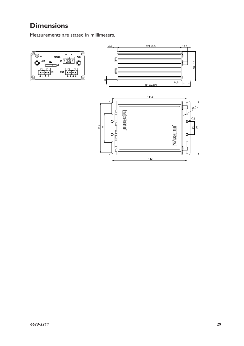 Dimensions, Measurements are stated in millimeters | Westermo MRD-330 User Manual | Page 29 / 32