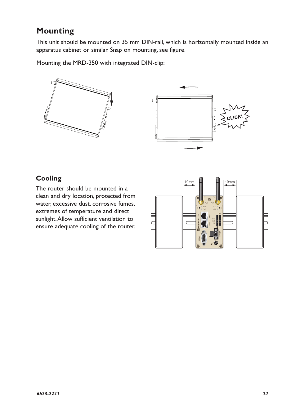 Mounting, Cooling | Westermo MRD-350 User Manual | Page 27 / 32