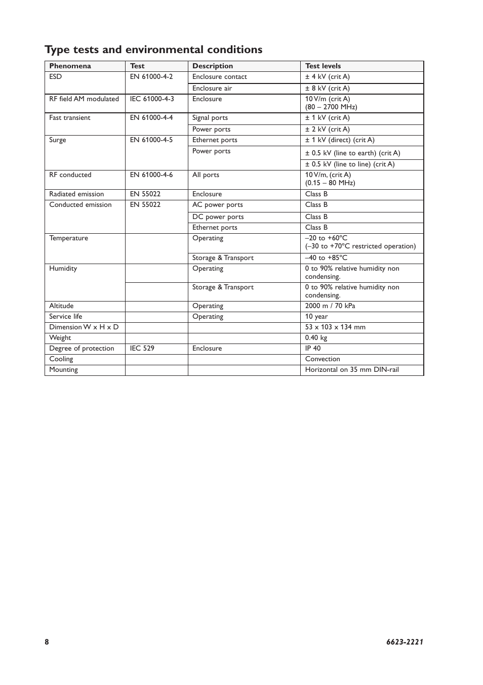 Type tests and environmental conditions | Westermo MRD-350 User Manual | Page 8 / 32