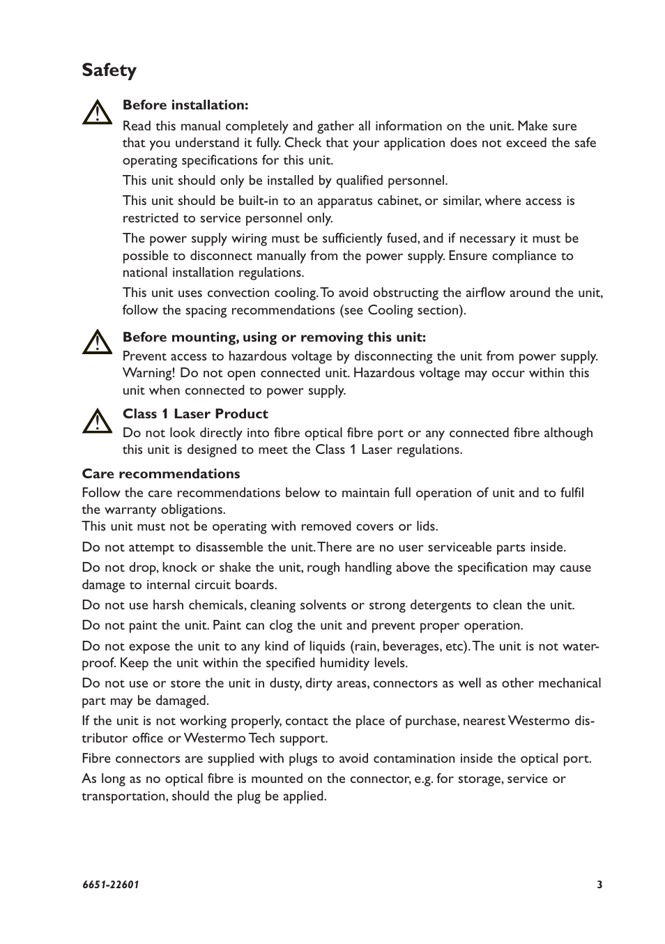 Safety | Westermo ODW-610-F1 User Manual | Page 3 / 20