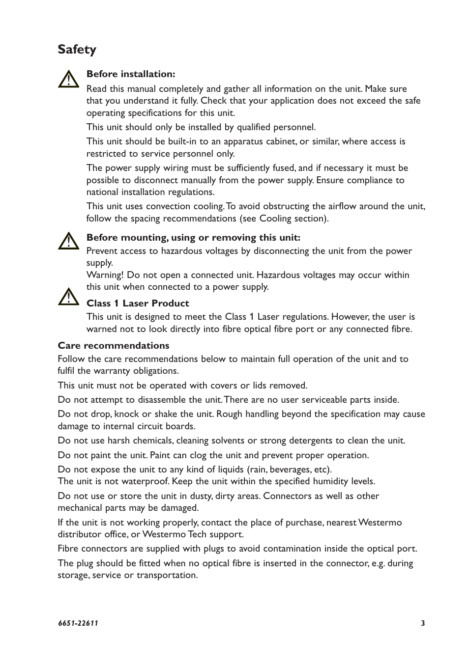 Safety | Westermo ODW-610-F2 User Manual | Page 3 / 24