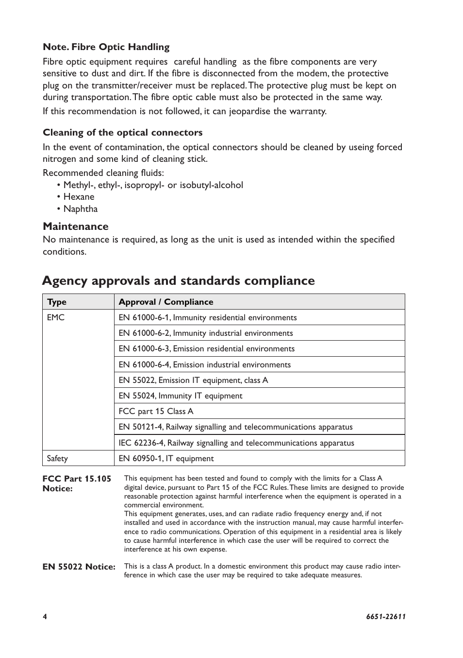 Agency approvals and standards compliance, Maintenance | Westermo ODW-610-F2 User Manual | Page 4 / 24