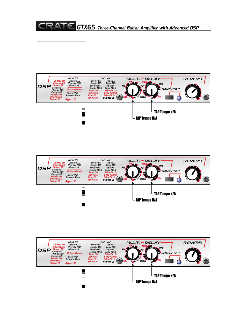 Gtx65, Three-channel guitar amplifier with advanced dsp | Crate Amplifiers GTX65 User Manual | Page 11 / 16