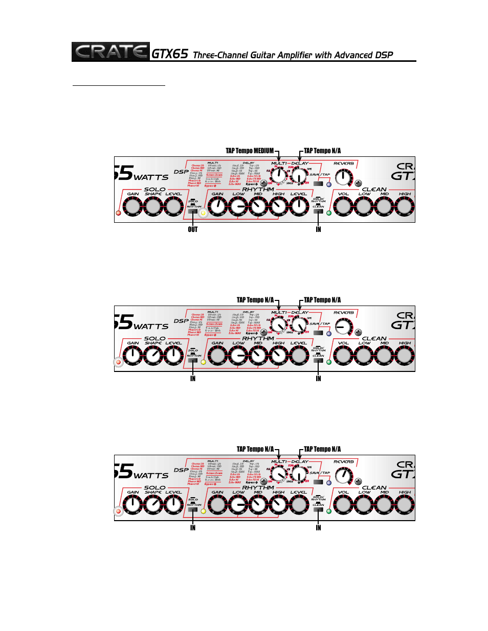 Gtx65, Three-channel guitar amplifier with advanced dsp | Crate Amplifiers GTX65 User Manual | Page 12 / 16