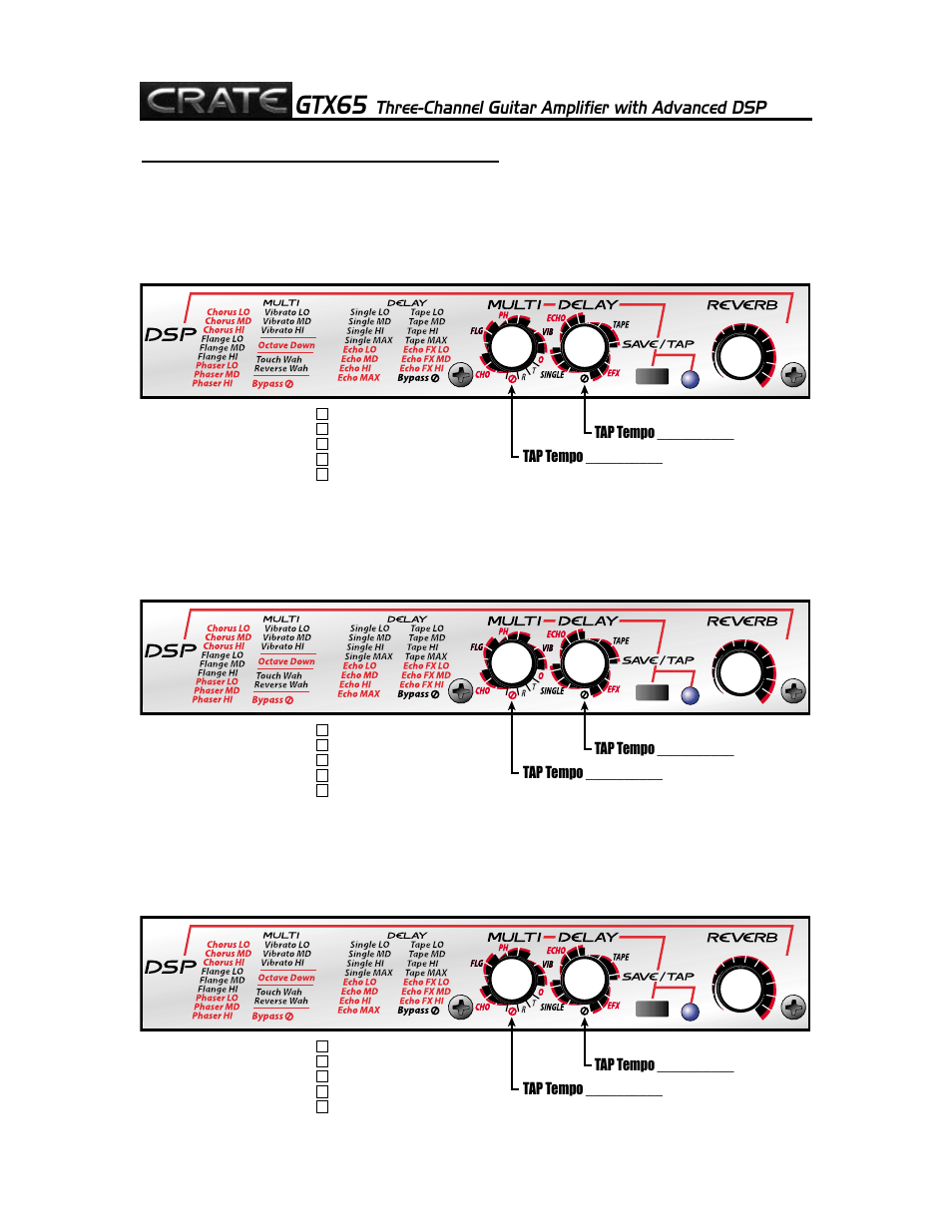 Gtx65, Three-channel guitar amplifier with advanced dsp | Crate Amplifiers GTX65 User Manual | Page 14 / 16