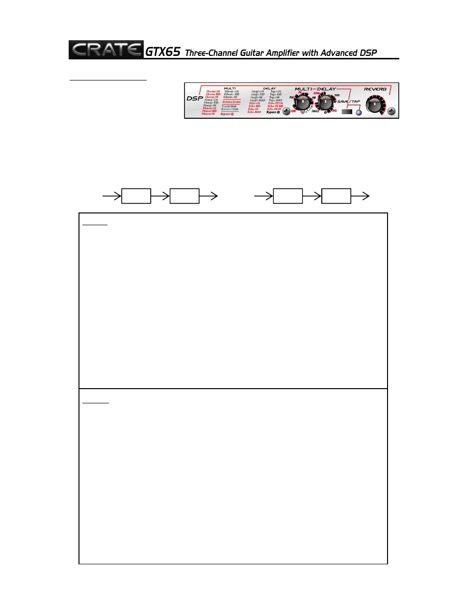 Gtx65, Three-channel guitar amplifier with advanced dsp | Crate Amplifiers GTX65 User Manual | Page 7 / 16