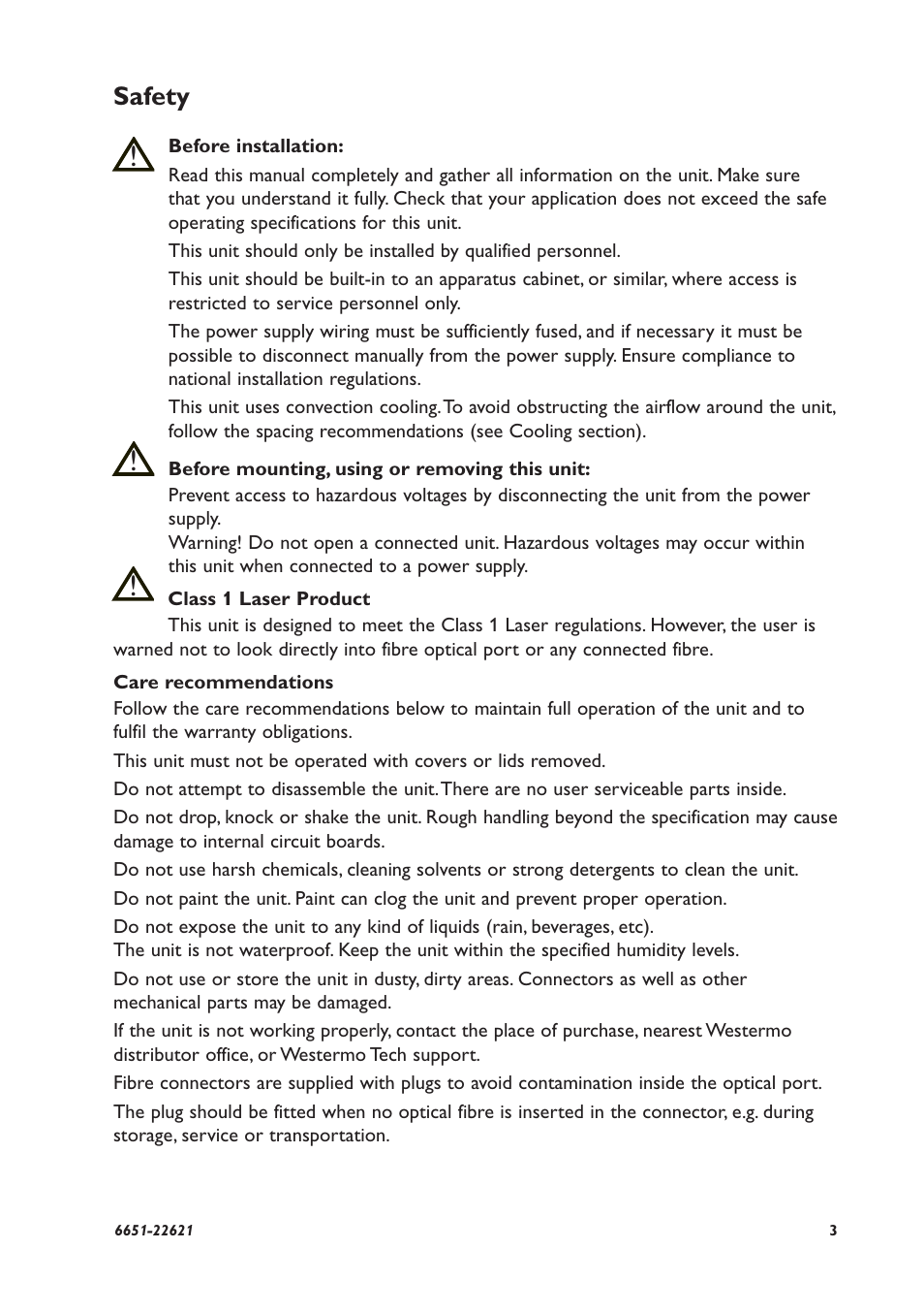 Safety | Westermo ODW-620-F1 User Manual | Page 3 / 20