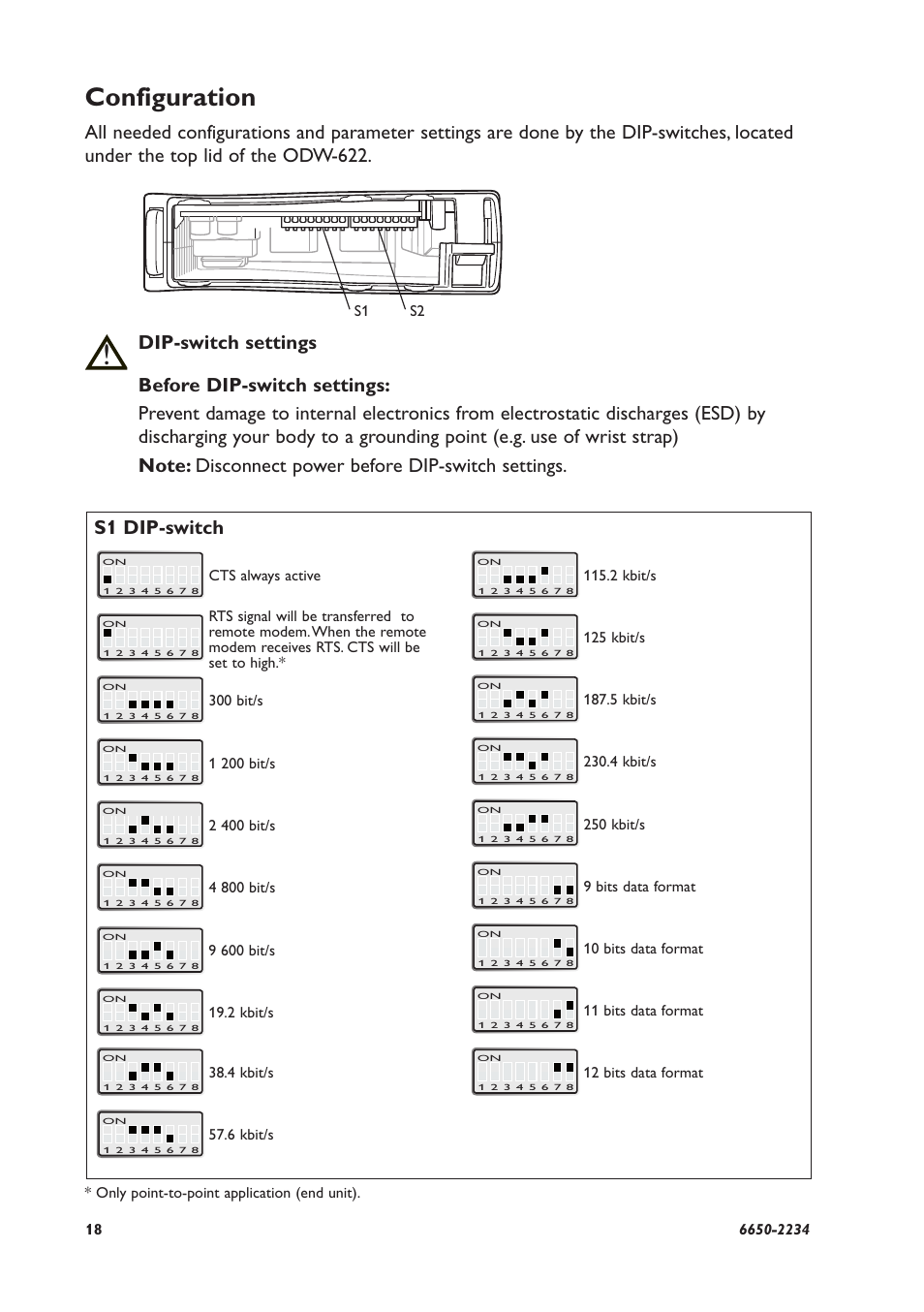 Configuration, S1 dip-switch | Westermo ODW-622 User Manual | Page 18 / 28