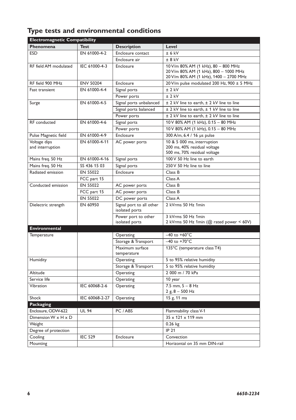 Type tests and environmental conditions | Westermo ODW-622 User Manual | Page 6 / 28