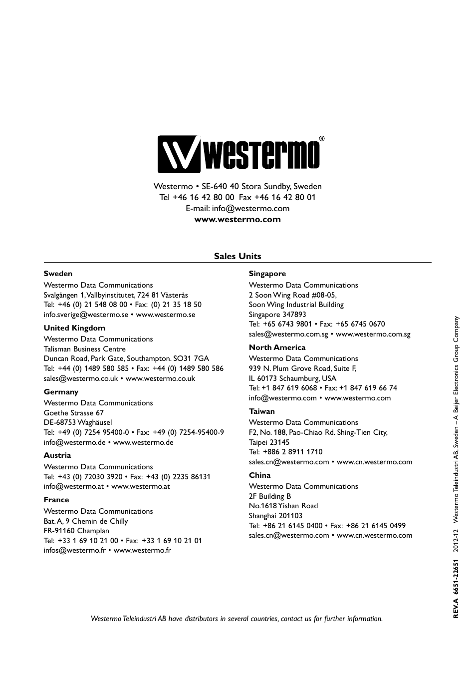 Sales units | Westermo ODW-630-F2 User Manual | Page 28 / 28