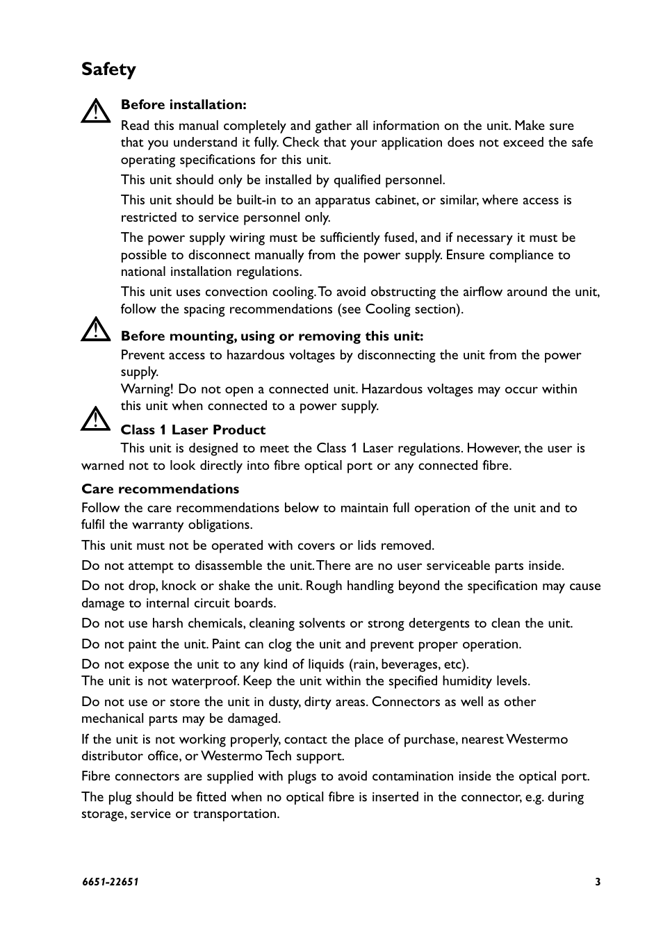 Safety | Westermo ODW-630-F2 User Manual | Page 3 / 28