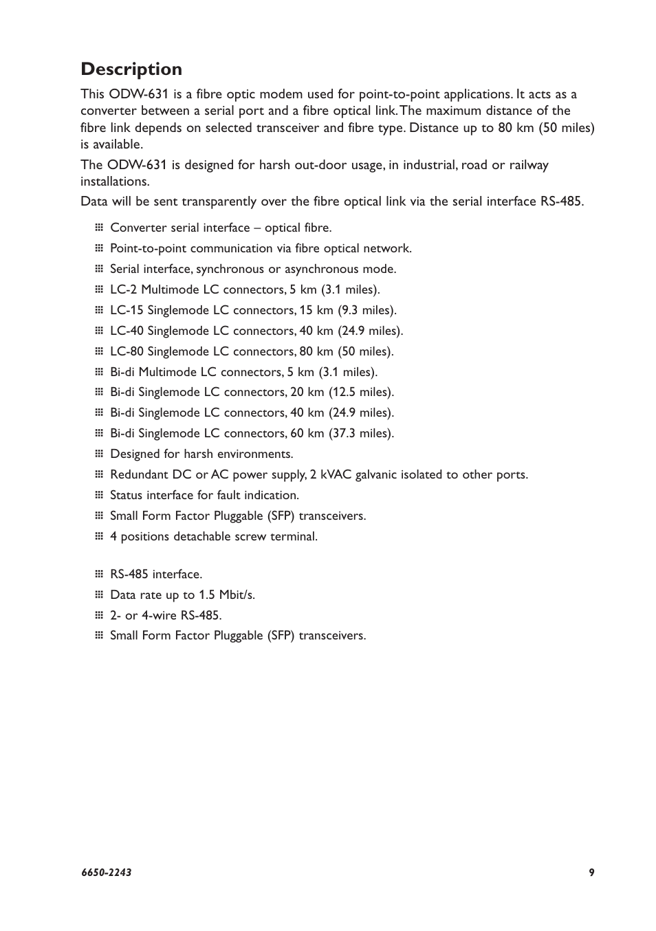 Description | Westermo ODW-631 User Manual | Page 9 / 26