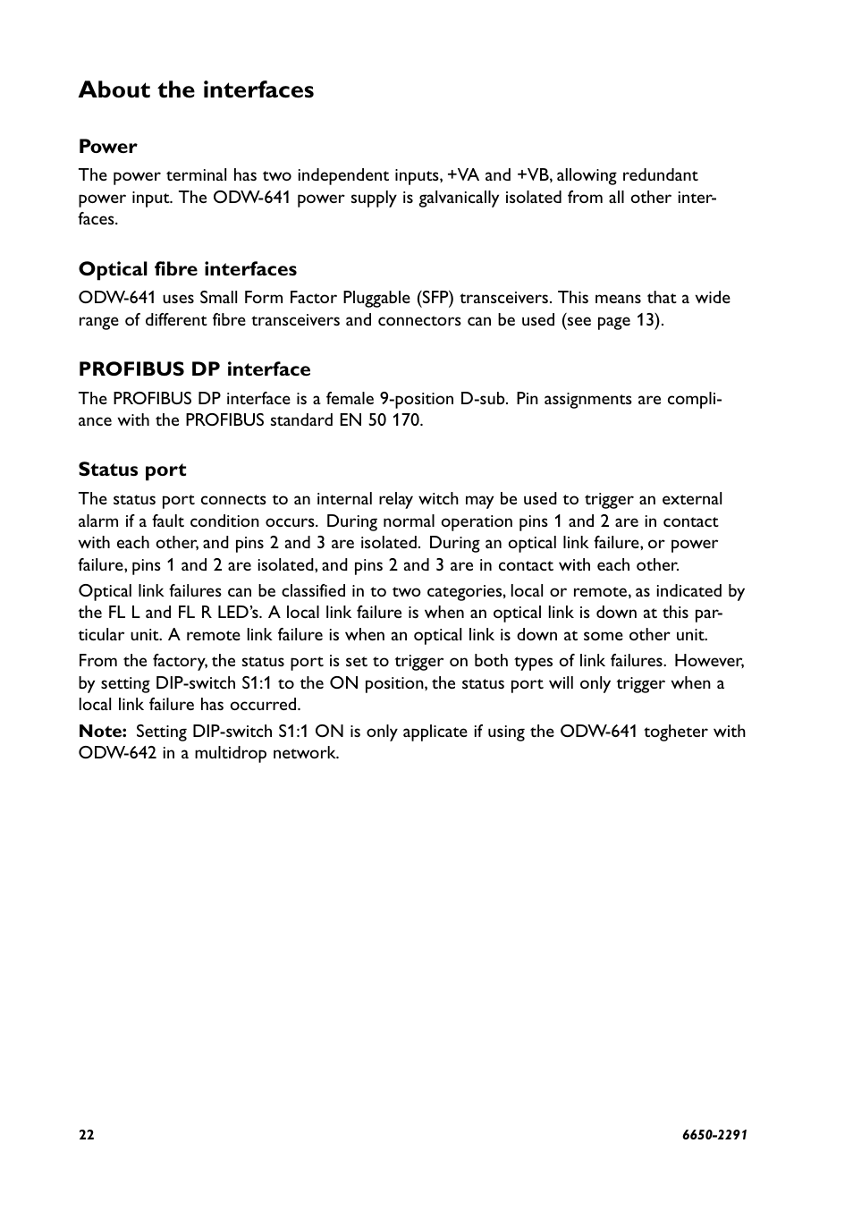 About the interfaces | Westermo ODW-641 User Manual | Page 22 / 28