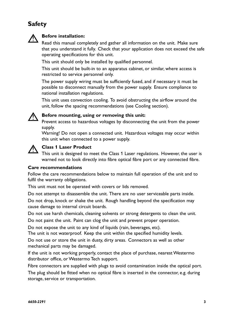 Safety | Westermo ODW-641 User Manual | Page 3 / 28