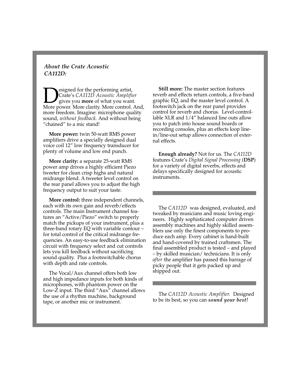 Crate Amplifiers CA112D User Manual | Page 2 / 6