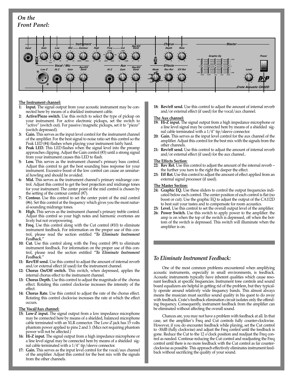 On the front panel | Crate Amplifiers CA112D User Manual | Page 4 / 6