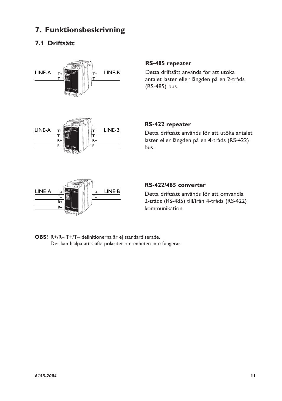 Funktionsbeskrivning, 1 driftsätt, Line-a line-b | Westermo RD-48 User Manual | Page 11 / 56
