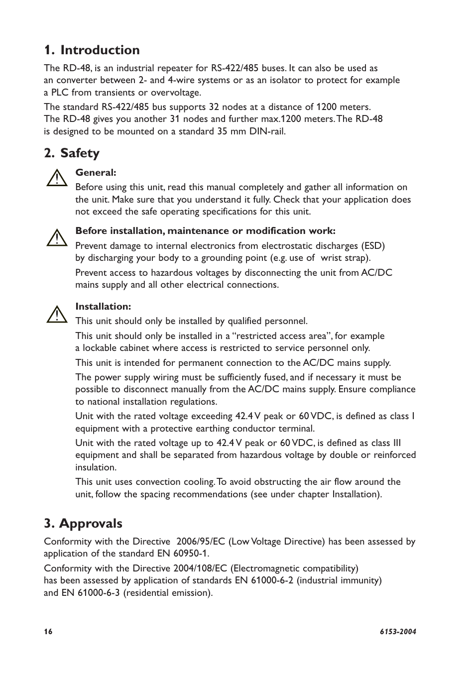 Introduction, Safety, Approvals | Westermo RD-48 User Manual | Page 16 / 56