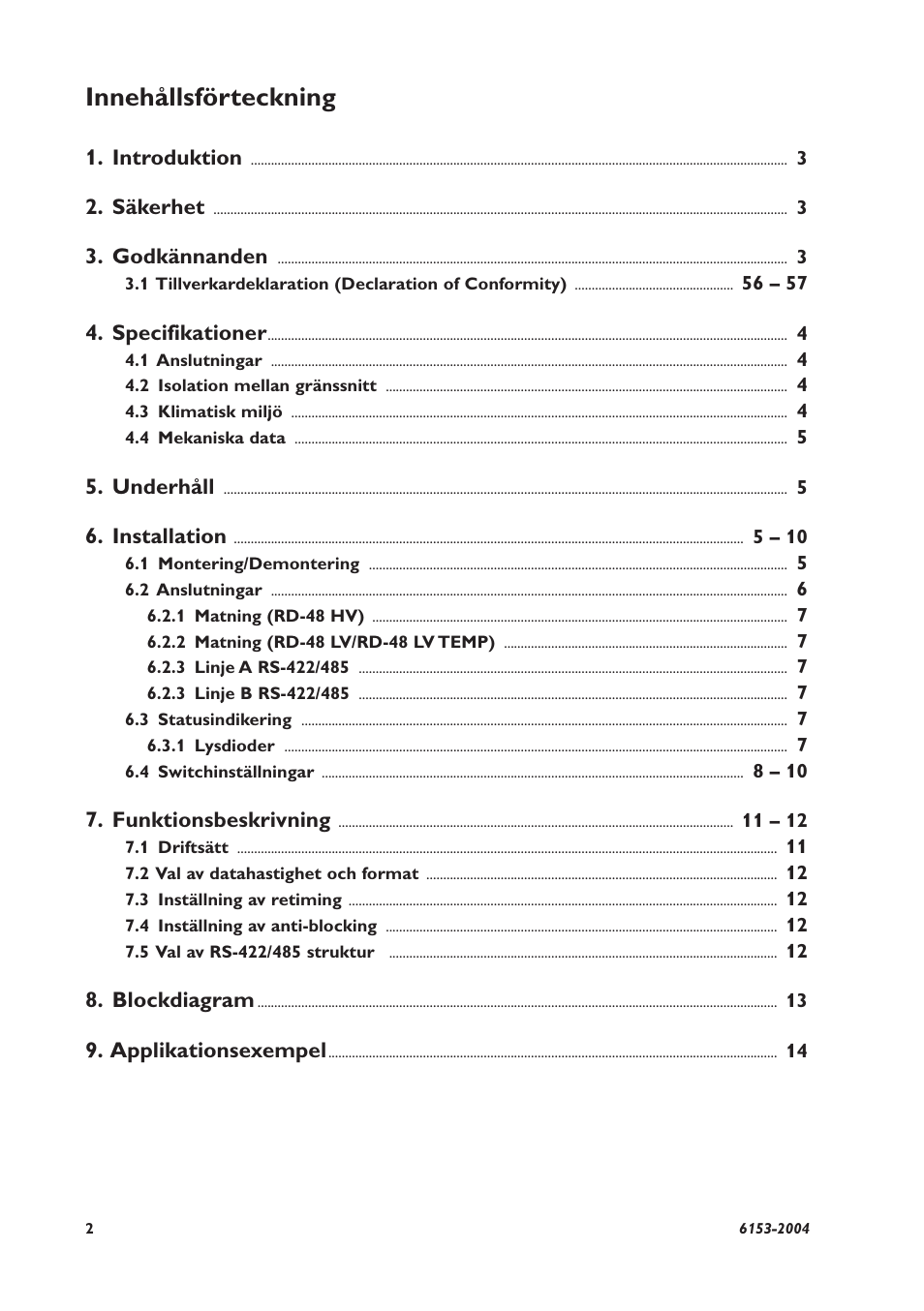 Innehållsförteckning | Westermo RD-48 User Manual | Page 2 / 56